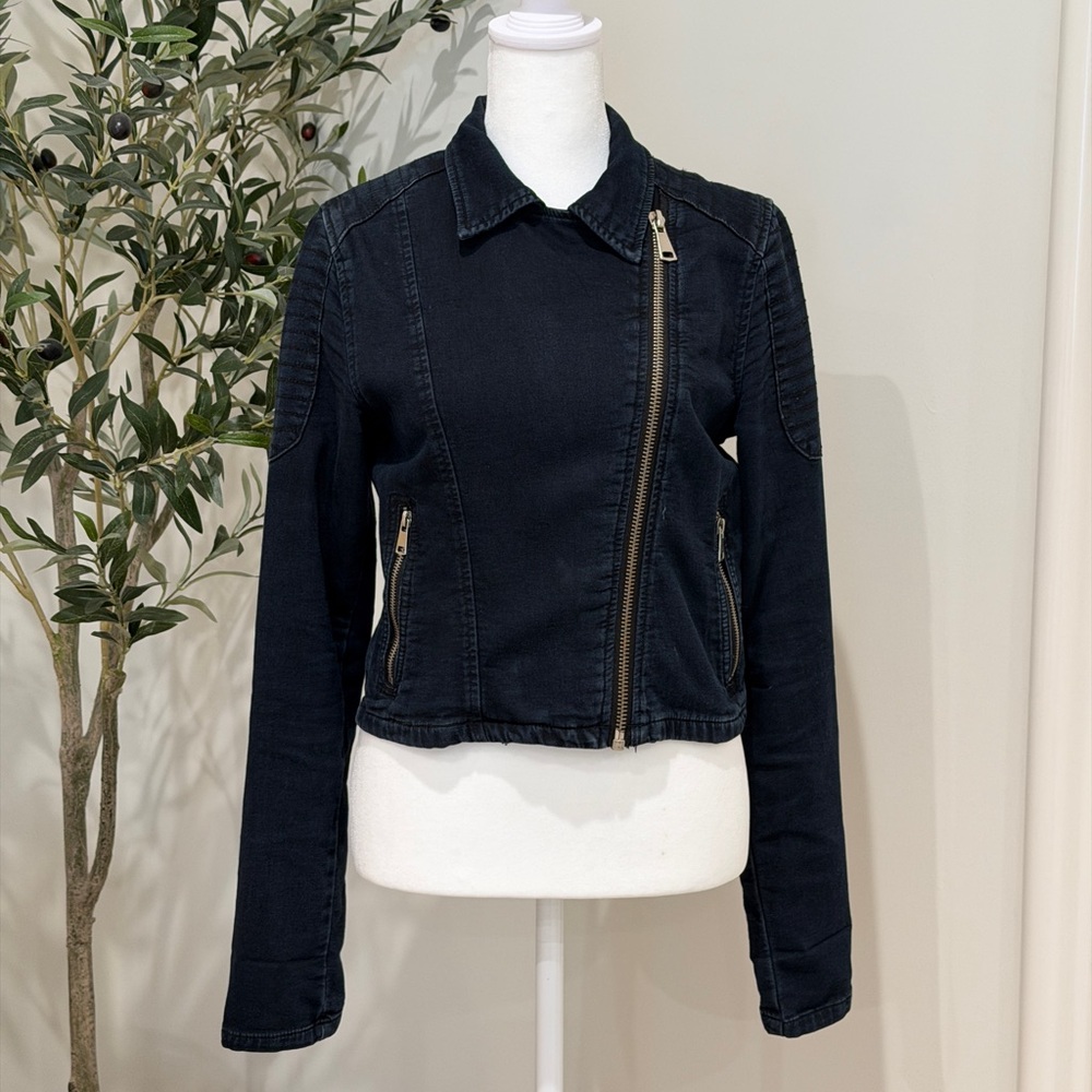 Hudson Jeans Asymmetrical Moto Black Denim Jacket Kids XL